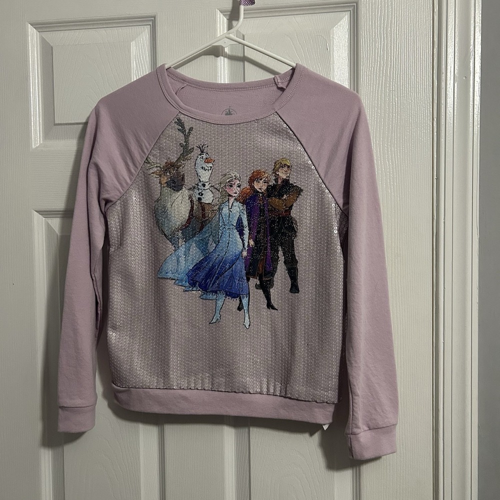 Disney Parks Official Frozen 2 Sequin Front Long Sleeve Sweatshirt – Girls 12